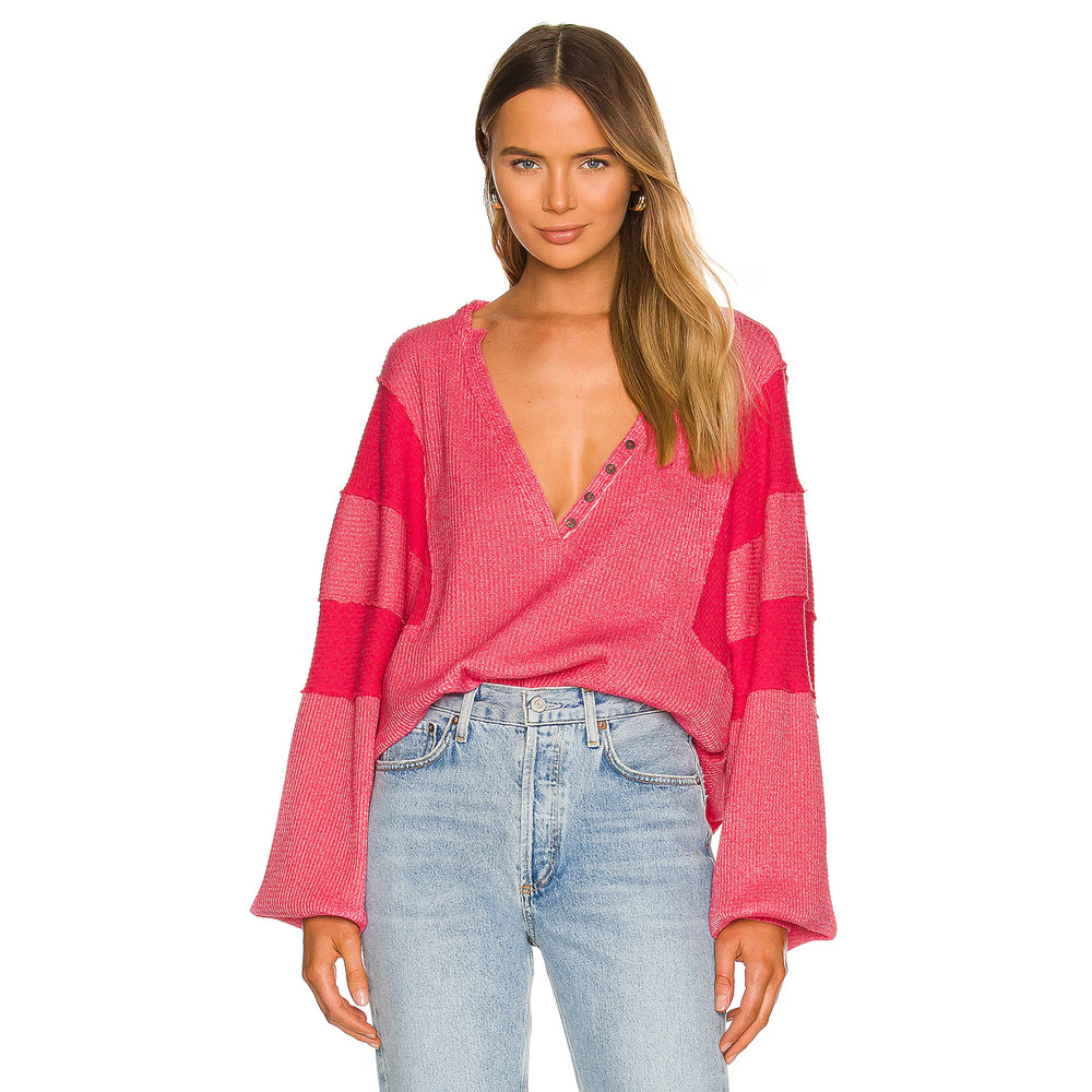 We the Free Womens Hot Berry Callisto Henley Sweater Top XS